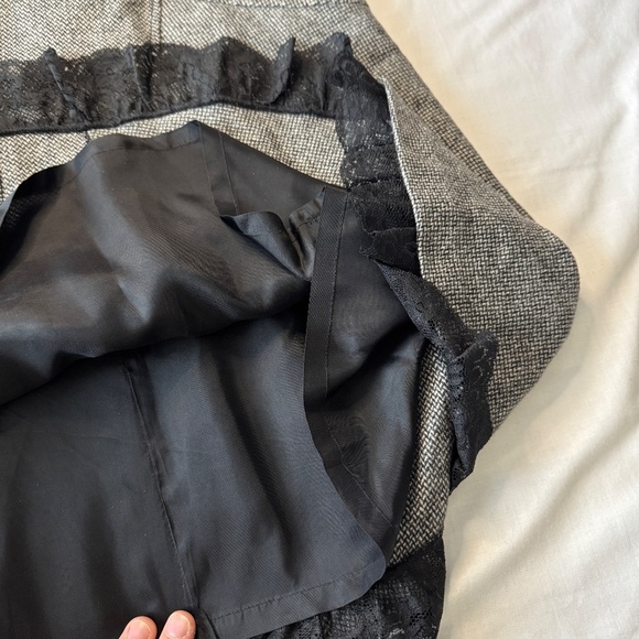 LeComte Women's 12 Wool/Silk Midi Skirt Lace Trim Gray/Black Flare Lined - Picture 7 of 12